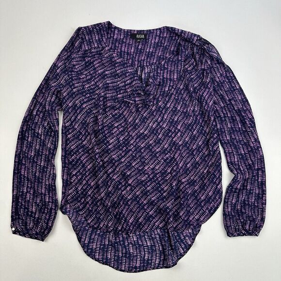 A.N.A A New Approach Purple Tie Dye Cold Shoulder Sllit Sleeves Chiffon Sz XS - Picture 2 of 13